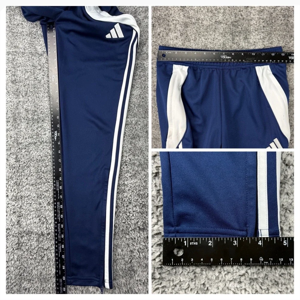 Adidas Men's Size Small Aeroready Track Pants‎ Navy Blue White Stripes Zippers